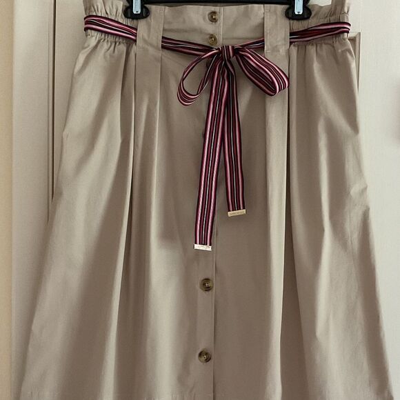 Tommy HILFIGER BEIGE COTTON FRONT BUTTONS BELTED COTTON SKIRT SIZE US 14 - Picture 1 of 15